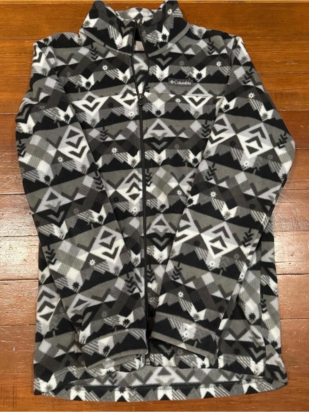Columbia Black Gray White Geometric Fleece Jacket